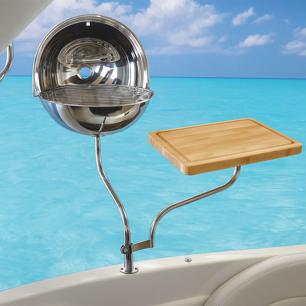 P10 + S10: Churrasqueira de Inox para Costado + Suporte com Tábua